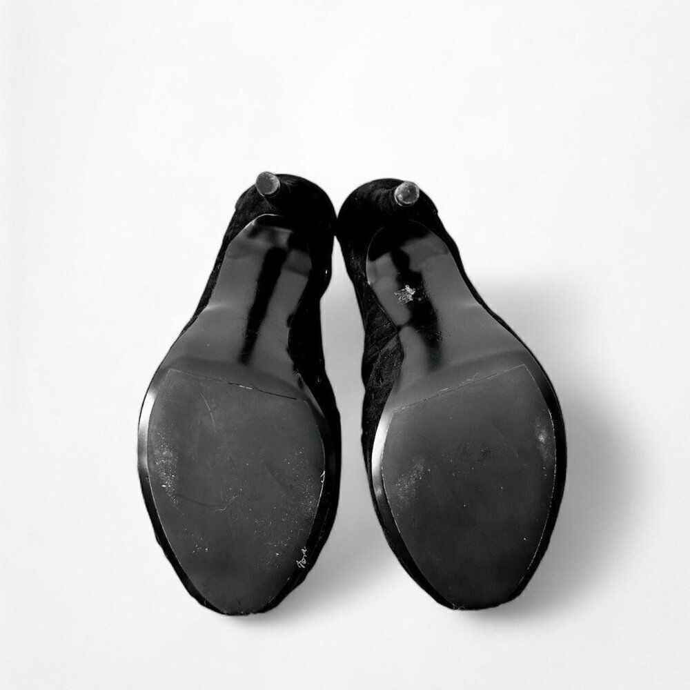 Zara Black Suede Leather Lace Up Peep Toe Ankle Bootie Stiletto Heels Size 6 - Picture 7 of 7